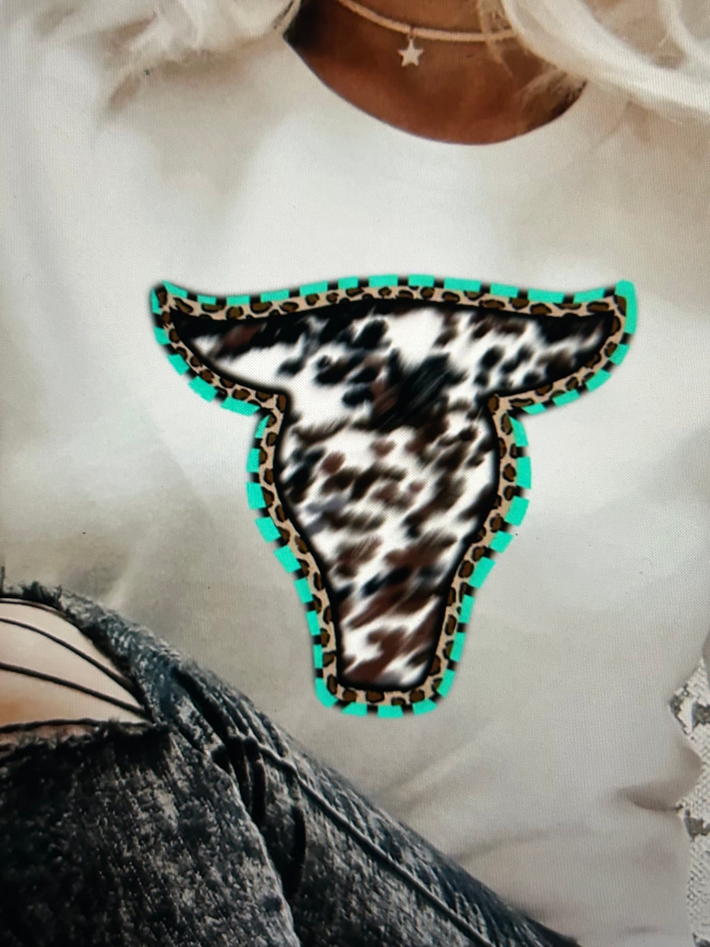 Teal Cowhide Skull