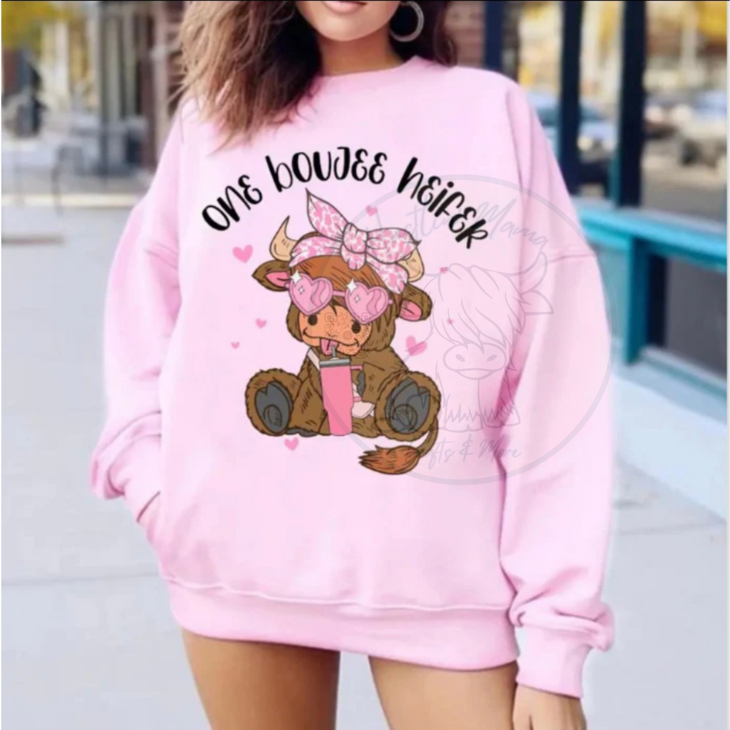 One Boujee Heifer Light Pink Full Color Screen Print