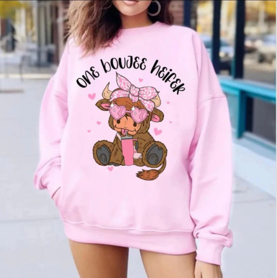 One Boujee Heifer Light Pink Full Color Screen Print
