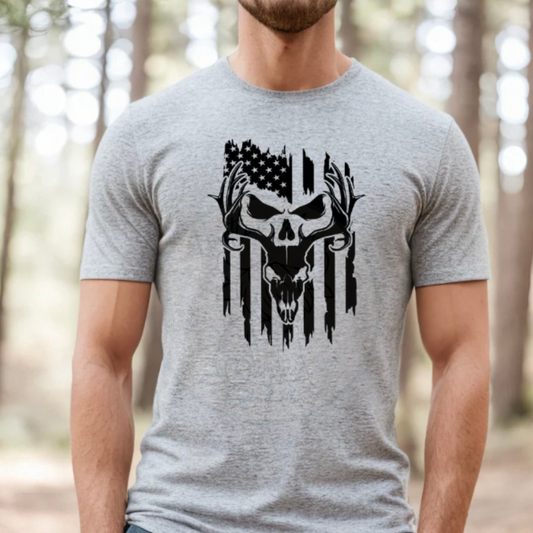 Skull American Flag Single Color Screen Print (Adults)