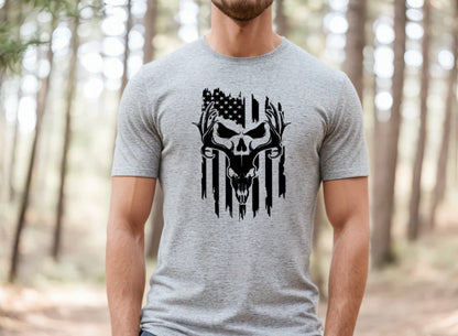 Skull American Flag Single Color Screen Print (Adults)