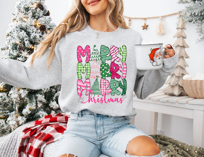 Merry Christmas Pink & Green FULL COLOR Screen Print (adults)