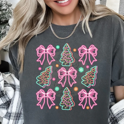 Pink Christmas Bow Neons FULL COLOR Screen Print (adults)