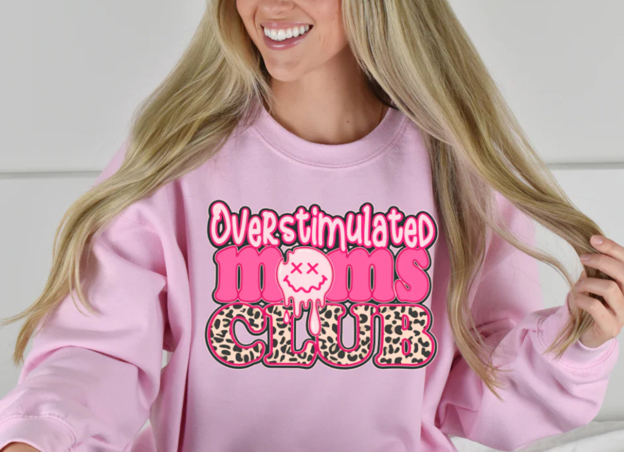 Overstimulated Moms Club (pink cheetah) FULL COLOR Screen Print (Adults)