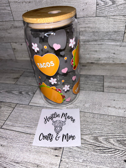 Tacos Heart Glass Cup