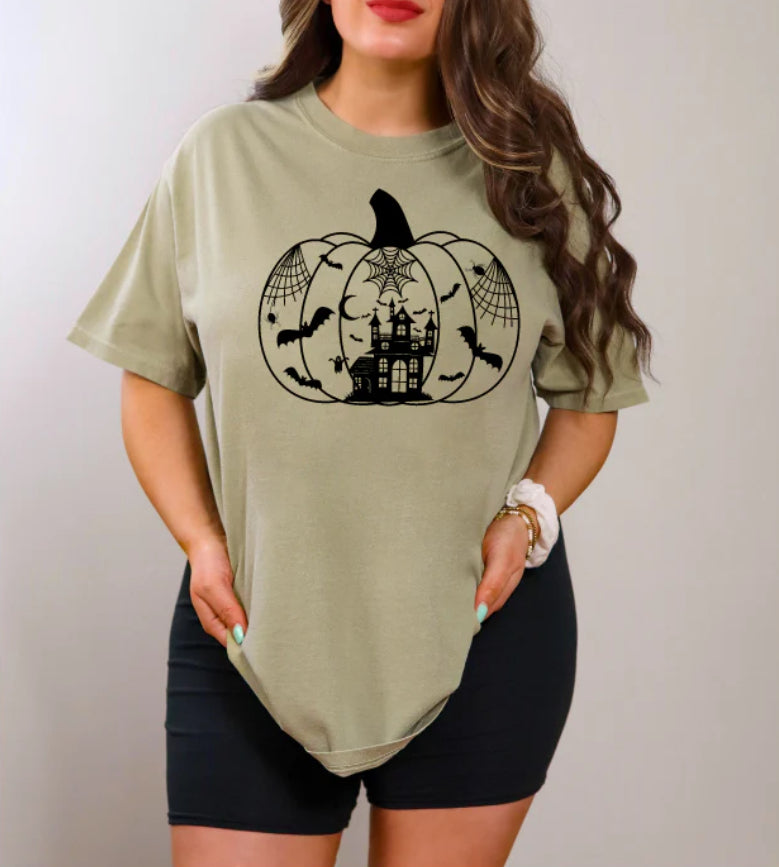 Haunted House Pumpkin Single Color Screen Print (Adults)