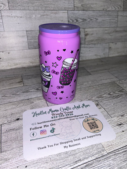 Purple Kitty Glass Cup