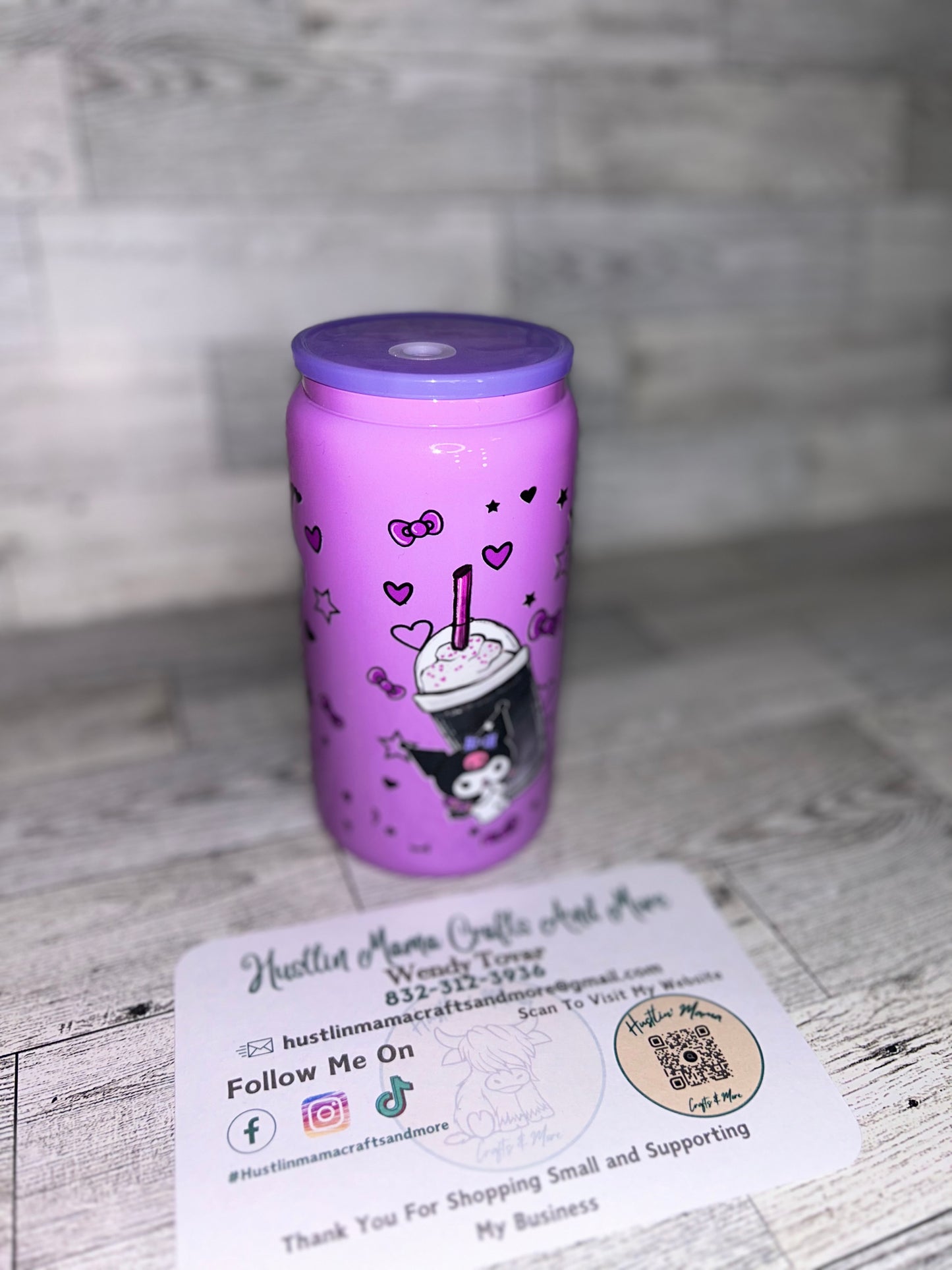 Purple Kitty Glass Cup